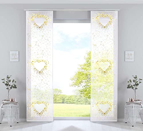 Gardinenbox 2er Set Schiebevorhänge Bedruckt Flächenvorhänge »Izmir« HxB 245x60 cm Herz Microsatin Blickdicht Lichtdurchlässig mit Paneelwagen, 2022400B-2