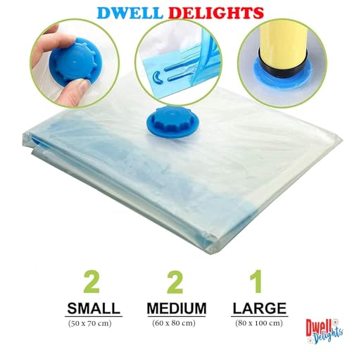 Image of Smart Saver Vacuum Bags for Travel, Space Saver Bags 5 Pack (1 Large 2 Medium 2 Small) Storage Bags for Clothes, Sealer Bags, Vaccine Sealed Airtight Ziplock Bag with Hand Pump