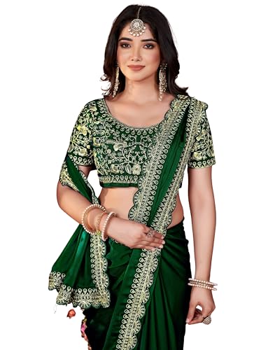 Image of DHARMEE Women's Elegant Designer Sarees Premium Rangoli Fabric with Embellished Border, Lightweight and Stylish Ethnic Wear - Perfect for Parties, Weddings, and Festive Occasions..