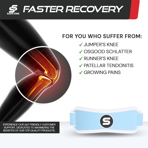 Image of Sleeve Stars Swedish Brand Patellar Tendon Support Strap for Women & Men Effective Osgood Schlatter Knee Brace Youth & Kids Knee Brace with 3 Adjustable Length fits 7 inch-15 inch (Single /Light Blue /Kids)