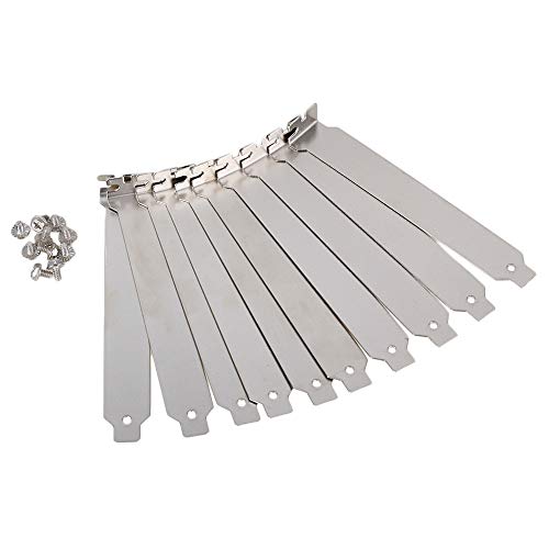 Lot de 10 supports PCI vierges en acier inoxydable argenté pour boîtier d'ordinateur 11,9 x 2 cm avec vis