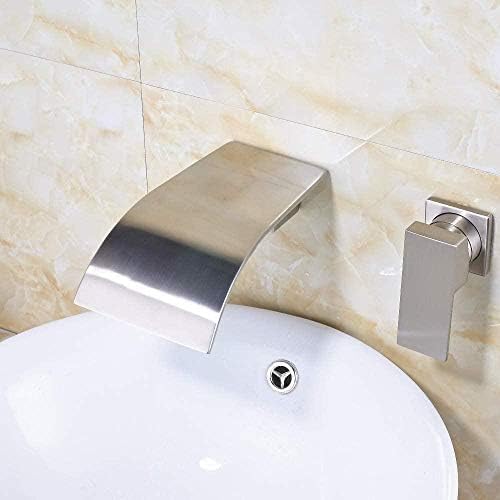 Contemporary Brushed Nickel Sink Faucet Single Lever Mixer Wall Mount