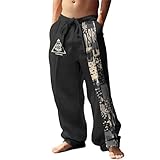 Rrongwn Pantalon de survêtement Y2K pour homme   Motif tribal gothique   Imprimé   Pantalon baggy   Jambes larges   Pantalon de loisirs   Taille élastique   Pantalon de survêtement, Noir , L
