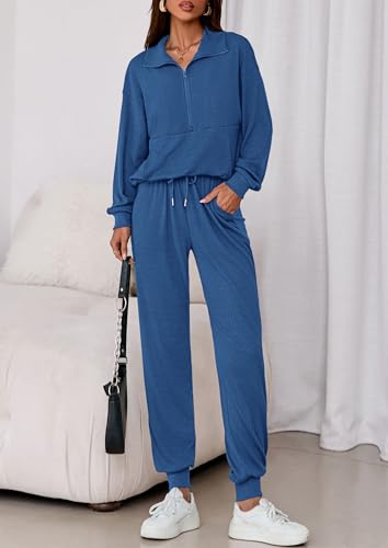 PRETTYGARDEN Women's Fall 2 Piece Lounge Sets Zip Up Sweatshirt Jogger Pants Sweat Track Suits Travel Outfit Winter Clothing