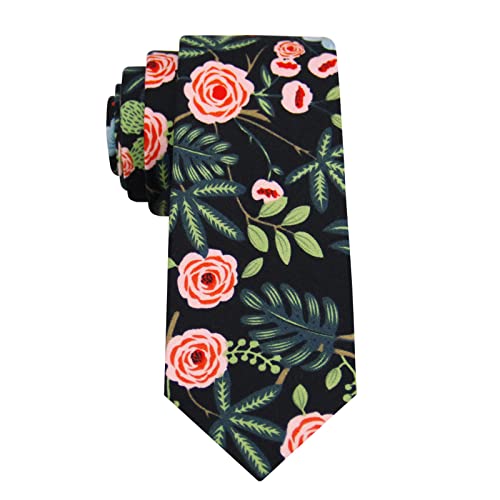 Image of Mantieqingway Floral Ties for Men Skinny Cotton Tie Flower Necktie