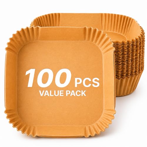 DALUCI Air Fryer Paper Liners 100 PCS | Disposable Parchment Paper Sheets for Air Fryer | Oil Proof Non Stick Baking Paper for Frying, Baking, Roastin
