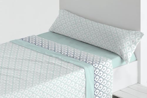 ENERGY COLORS TEXTIL-HOGAR Juego de sábanas de coralina | 3 Piezas | Funda de Almohada, Bajera Ajustable y sábana encimera (Disponible en Varios tamaños y Colores) (Aqua, Cama 90)