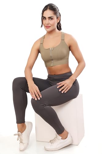 Image of Bella Voste Women Polyester Spandex High Impact Front Zip Sports Bra Fitness Criss Cross Back Crop Tops Tank Gym Yoga Workout, Size: M-5XL