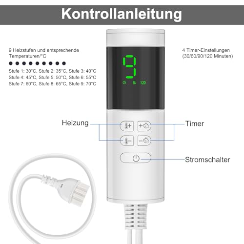 Heizkissen mit Abschaltautomatik, 84 x 43 cm Elektrisches Wärmekissen mit Schneller Heiztechnik und Timer, Sicheres Wärmepads aus Weiches Flanell für Rücken Nacken Schulter, Grau