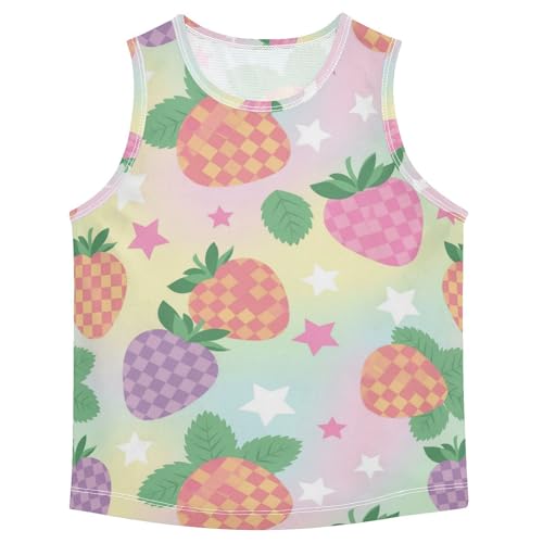 J JOYSAY Strawberry Checkered Stars Boys Tank Top Sleeveless Muscle Shirts Quick Dry Active Sport Workout Kids T-Shirts 3-15T