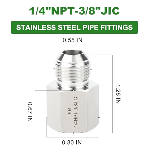 Image of TAISHER 5PCS Forging of 304 Stainless Steel JIC Flare Tube Fittings,3 /8 inch JIC Male x 1 /4 inch NPT Female,Half Union
