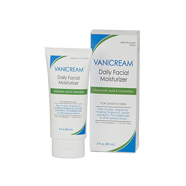 Vanicream Daily Facial Moisturizer With Ceramides and Hyaluronic Acid - Formulated Without Common Irritants for Those with Sensitive Skin, 3 fl oz (Pack of 1)