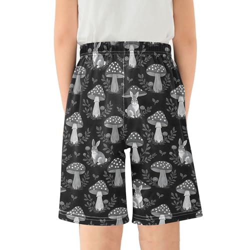 Red Mushroom Rabbit Pajama Pants Short Sleep Pants Pajama Bottoms Elastic Waist with Pockets 6-14 Years2