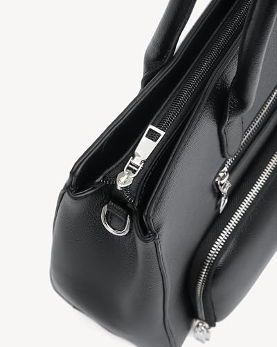 Image of NEWBELLA Women's Vegan Leather Tote Bag with Multiple Pockets and Push-Lock Closure, Black