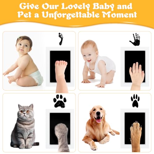 Romon Baby Handabdruck und Fußabdruck Set, 3 Pcs Fußabdruck Baby,Geschenk zur Geburt, Abdruckset für Neugeborene 0-6 Monate, Set, Hund, Pfotenabdruck Katze, Clean Touch Stempelkissen (L)