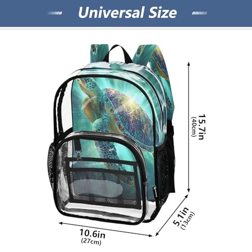 Glowing Turtle Blue Clear Backpack Heavy Duty See Through Transparent PVC BookBag for Kids Boy Girl School Work4
