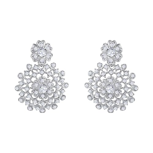 Image of Atasi International Silver Plated White Crystals American Diamonds Stylish Necklace Set with Earrings and Maang Tikka for Women and Girls | Stylish Jewellery for Party, Wedding and Festive Occasions (R6157)