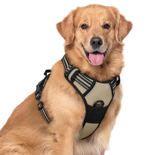 rabbitgoo Harnais Chien XL Arnais Beige Anti Traction Réfléchissant Gilet