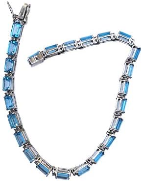 Vc Genuine Blue Topaz Tennis Bracelet Diamond Gemstone Jewelry 925 Sterling Silver Link Bracelet