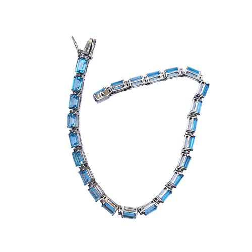 Vc Genuine Blue Topaz Tennis Bracelet Diamond Gemstone Jewelry 925 Sterling Silver Link Bracelet #TOP14