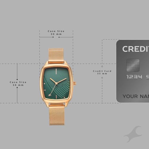 Image of Fastrack Wild Bird Feather Dark Green Dial Rose Gold Stainless Steel Strap Watch for Women - 6321WM04