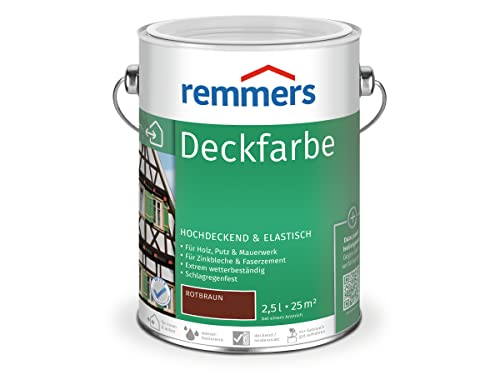 Remmers Deckfarbe rotbraun, 2,5 Liter, Deckfarbe f&uuml;r innen und au&szlig;en, Wetterschutzfarbe viele Untergr&uuml;nde, hochdeckend, wetterfest
