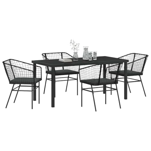 vidaXL Ensemble de Salle à Manger pour Jardin 5 pcs Noir polyrotin, Salon de Jardin et terrasse, Ensemble de Repas en résine tressée Moderne, mobilier...