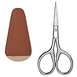 Facial Hair Small Grooming Scissors Tool Kit, Silver Stainless Steel Beauty Grooming Scissors for Men Women, with Synthetic Leather Case, for Beard, Moustache, Eyebrows, Nose, Ear Trimming(2 Pcs)