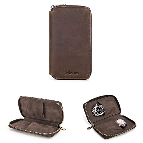 Hiram Echtleder Uhrenetui Reiseuhrenbox 2 Uhren Uhrenbox herren leder Tragbarer Schmuck Organizer Cover