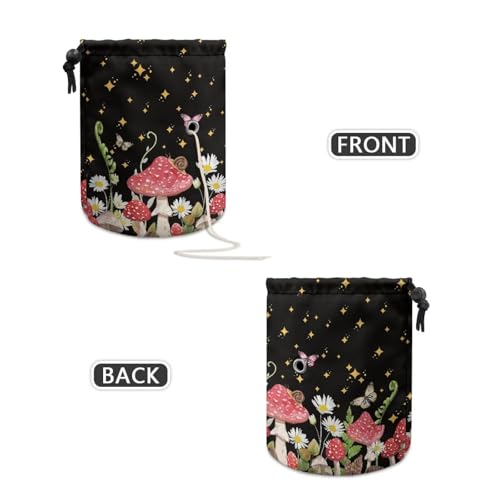 Image of Sellikakes Yarn Bag Crochet Storage Organizer with Drawstring, Mushroom Daisy Crocheting Storage Bag Organizer Yarn Holder for Crocheting Project Store Skein Ball, Short Knitting Needle