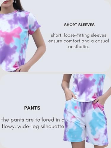 Image of DHRUVI TRENDZ Co Ord Set for Women | Outfits Tracksuit Set | Co Ord Set for Women | Travel Co Ord Set for Women |Tie Dye Printed Short | Half Sleeve