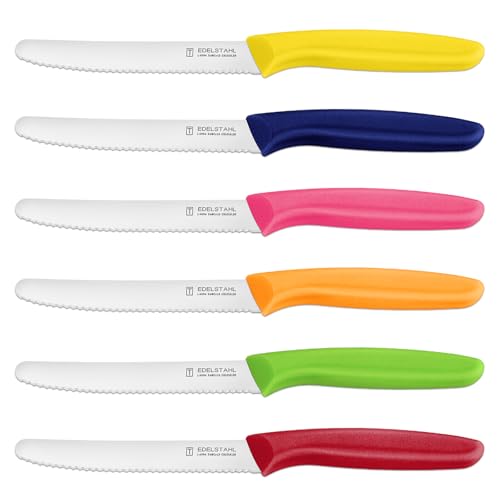 targzier Couteaux de Table Multicolore 6 Pièces,Couteau Tomate en Acier Inoxydable,Couteau de Cuisine Avec Lame Dentelée,Coloré