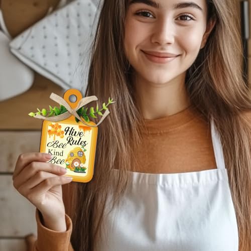 Letrero de madera de abeja PandaHall con cuerda para decorar pared 6