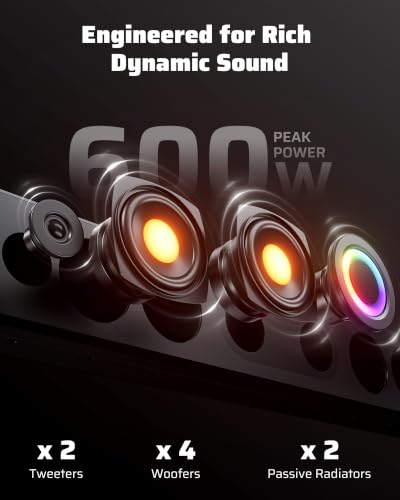 Image of Ehaho 34 Inch 8-Speaker UTV Sound Bar with Bluetooth, RGB, IP66 Waterproof | 600W Peak Power, Deep Bass, BT5.4 & Auracast, Music-Sync RGB, USB /AUX, Fits 1 inch-2 inch Roll Cages for UTV, Golf Cart, SXS & ATV