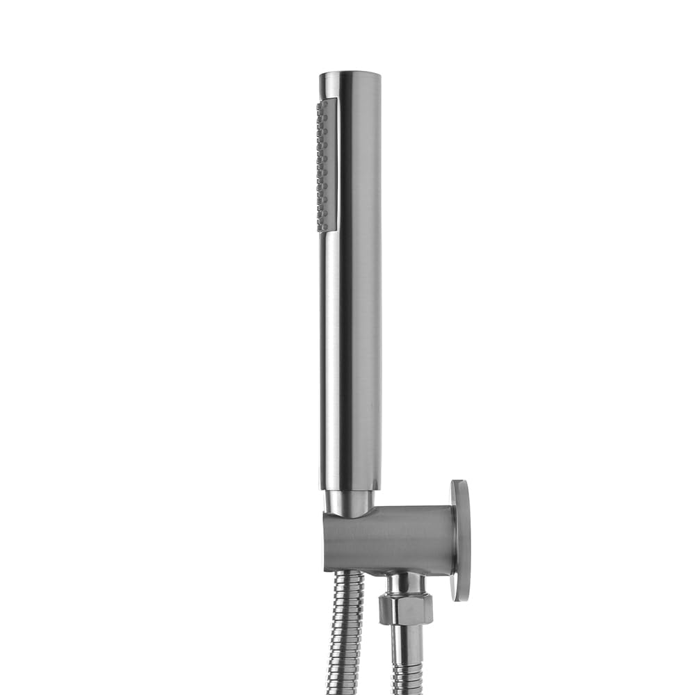 Kit doccia completo satinato in acciaio inox con doccetta in ottone, presa acqua con supporto e flessibile da 150 cm