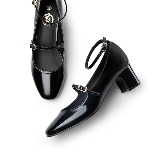 Trary Mary Jane Shoes Women Chunky Block Heels Mary Janes Dress Shoes for Women Close Cap Toe 2.2 Inch Women's Pumps Shoes with Buckle Double Strap Comfy Pumps for Office Party Casual Wedding4