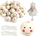 VOPIWOZ 60 Holzkugeln Mit Loch, Holzperlen Mit Gesicht 20mm, Zum Basteln, Für Sorgenwurm, Natur Für Basteln Weihnachten Perlenweben & Schmuckherstellung