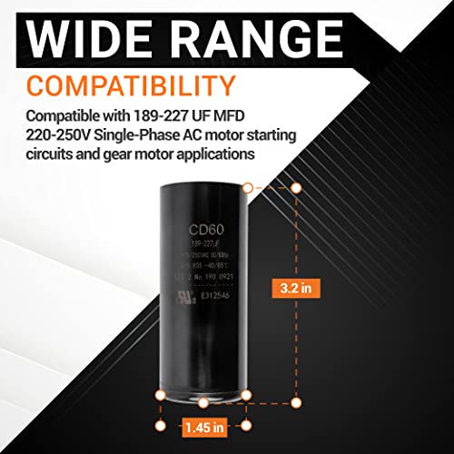 image for [UL Listed] BlueStars 189-227 uF MFD 220-250 VAC Volts Round Start Cap