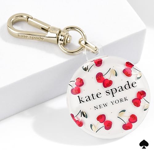 Image of kate spade new york AirTag Holder with Gold Ring Clip - Cherry Dot | Stylish, Anti-Scratch, and Protective Case for Apple AirTag - Attaches Securely to Bags, Luggage, Keys, Purse, Totes & More