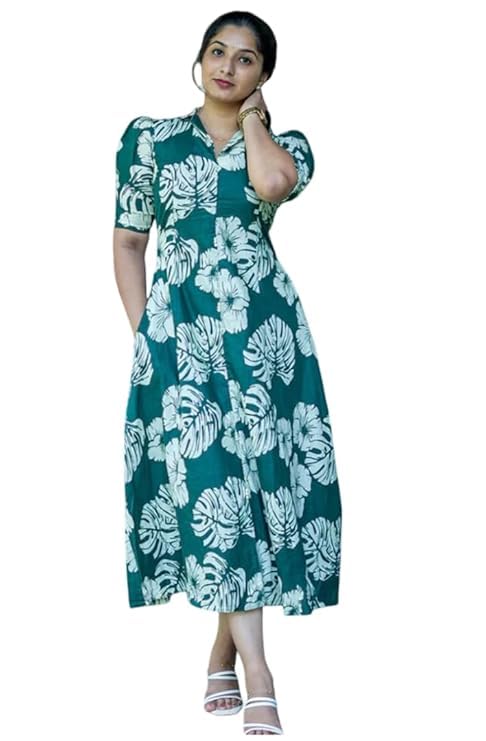 ZOHRAKURTI Women's Western Dress, Tropical Floral Print, Short Sleeve, Midi Length, V-Neck | Cotton Floral Printed A-Line ... - Review, Price and Buying Guide