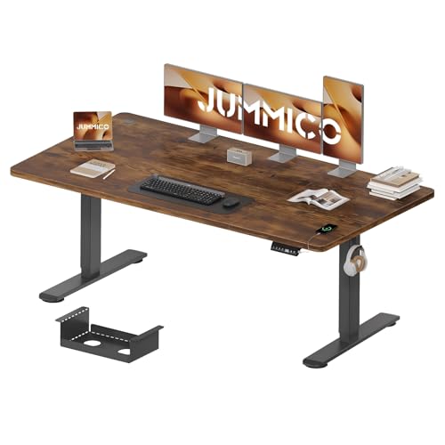 JUMMICO Höhenverstellbarer Schreibtisch 180 x 80 cm mit Kabelwanne, Höhenverstellbar Elektrisch Stehpult mit USB-Buchse, Computertisch, Ergonomischer Steh-Sitz Tisch, Bürotisch, Vintage-Braun
