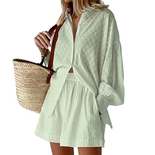 Onsoyours Damen Casual Zweiteiler Trainingsanzug Revers Langarm Button-Down...