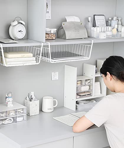 Image of Wolpin Shelf Basket Multifunctional Storage Basket Kitchen Bathroom Storage Rack Under Cabinet Storage Organizer Basket Wire Rack Powder Coated Iron (White, Pack of 1, Hanging Shelves)