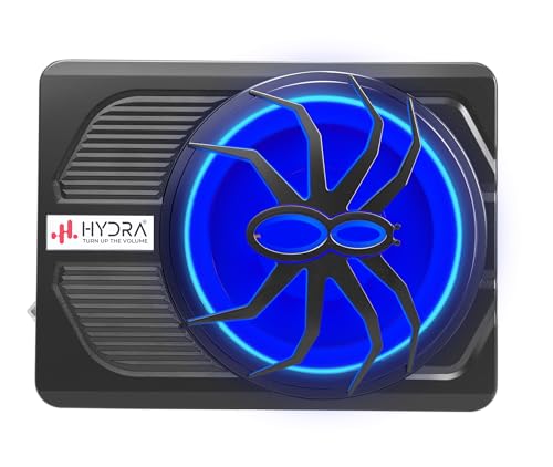 Image of Hydra Spider Halo 10 inch Metal Underseat Subwoofer (HY-10MH-HE-BLU) | 800W Peak, 180W RMS | Blue LED Spider Grill | Ultra Slim Powered Car Subwoofer with Remote Control