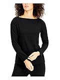 ALFANI Womens Black Long Sleeve Boat Neck Sweater Size M