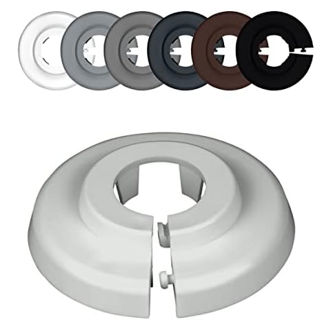 Pack of 10 Radiator Pipe Collars, Light Grey, for Pipe diameters: 15mm, 18mm, 22mm; Heating Pipe Hole Covers / Rings / Surrounds / Roses, Black, Grey, Brown Plastic (15mm, RAL 7035) Cover