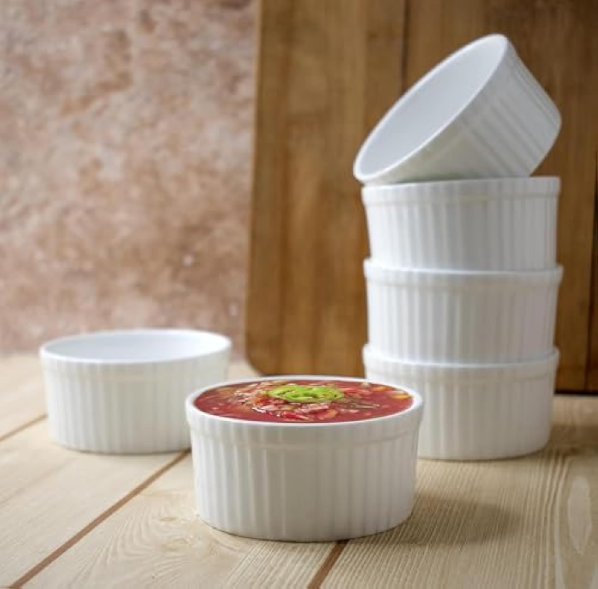 Set of 6 Ceramic Ramekin Bowls for Baking and Serving Desserts