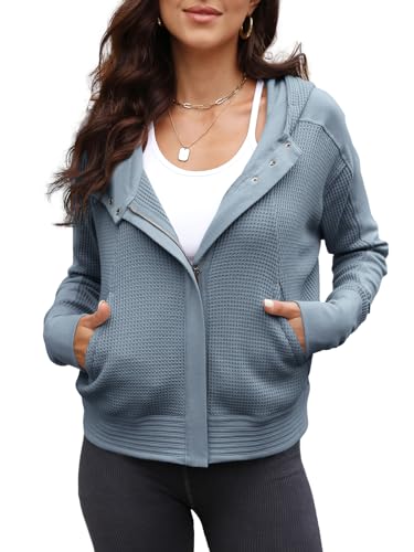 Yanekop Cropped Zip Up Hoodie Women Waffle Knit Fall Jackets Casual Corduroy Jacket 2025 Fall Outfits with Pockets3