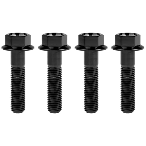 Image of Ti Screws M10 x 20 25 30 35 40 45 50 55 60 65 70 75 80 90 100mm 1.25 Pitch Titanium Flange Hex Bolt Pack of 4 (Black, M10x45mm)