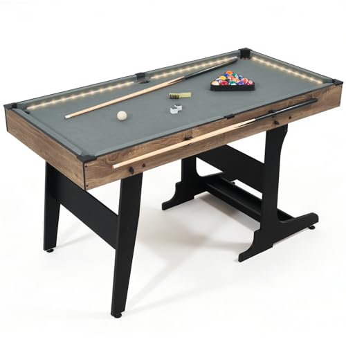 Image of RAYKEEP 4.5FT Folding Pool Table with LED Lights, Portable Billiard Table with Built-in Cue & Ball Storage, Indoor Compact Game Table for Adults & Kids Home, Game Room, Includes Full Accessories